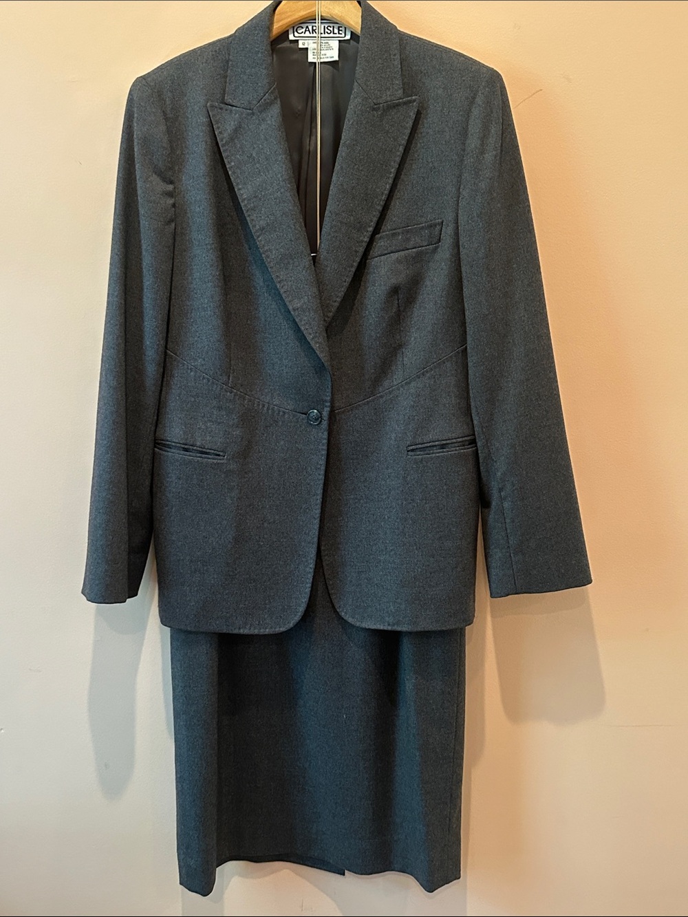 Vintage Carlisle Gray Wool Blazer Pencil Skirt Suit Size 12